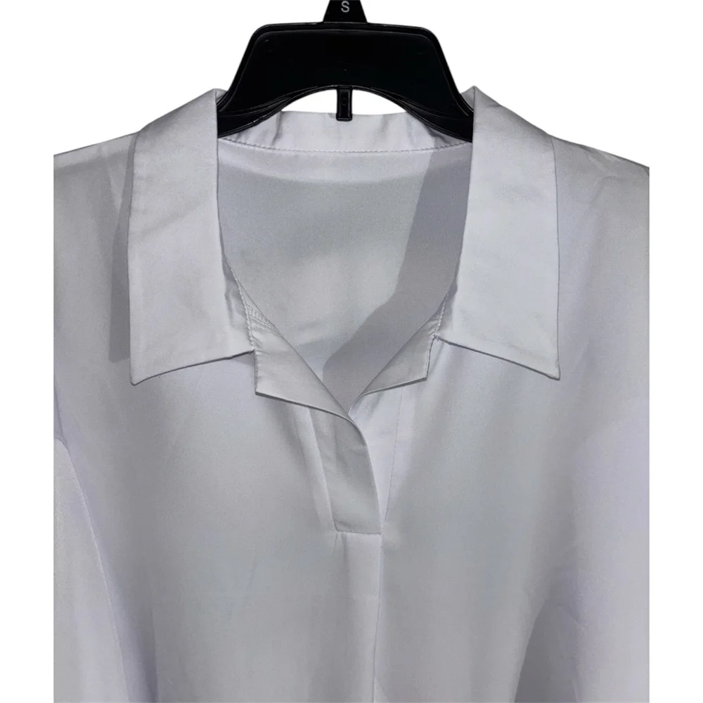White Oversized Hi-Lo Blouse with Ruffled Cuffs & Tie Sleeves Boutique Size - Picture 8 of 11